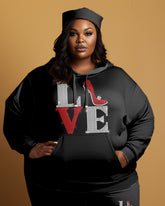 Women's Large Size Simple Style High Heels Love Hoodie and Sweatpants Set